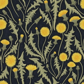 Dandelions, green, yellow and black