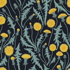 Dandelions, blue, yellow and black