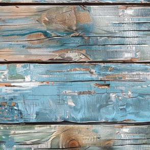 Shabby horizontal wooden boards with old blue paint. Old Painted Wooden Planks Photorealistic Seamless Pattern. Blue Wooden Planks Wallpaper.