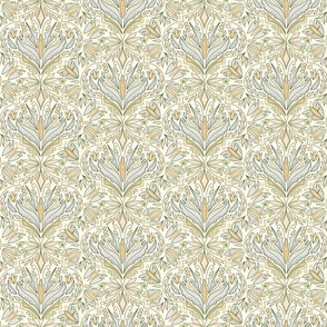 (S) Forest Butterfly Damask Earthy, Magical Leafy Butterflies Cream, Peach, Gold