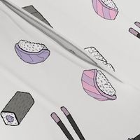 Large Scattered Sushi Roll Japanese Food in Pink & Purple