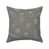 Large Scattered Sushi Roll Japanese Food Line Work in Charcoal Gray