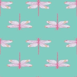Dragonfly pink turqoise