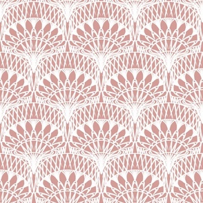 Powder Pink and White Bohemian Painterly Fan - Abstract Lines Hand Drawn Textured Boho Scallop Pattern - Small 