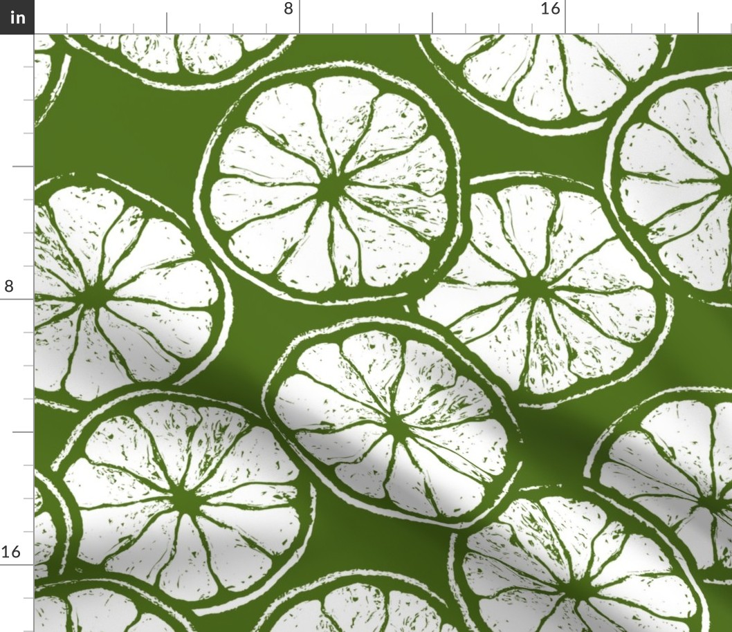Block Print Limes on Lime Green 4f7018: Large