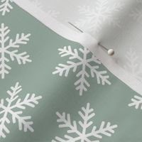 Messy minimalist snowflakes - Abstract winter snow design for the Holidays boho vintage spaced version white on sage green 