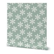 Messy minimalist snowflakes - Abstract winter snow design for the Holidays boho vintage spaced version white on sage green 