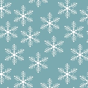 Mid-Century vintage snowflake design winter wonderland fifties abstract minimalist ice on cool blue 