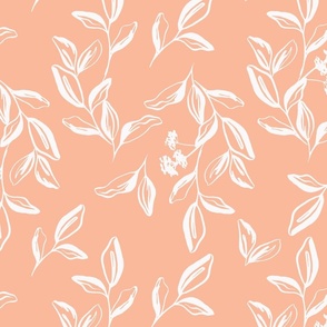 Leaves in Bloom neutral colors with peach pink background large scale minimalist design