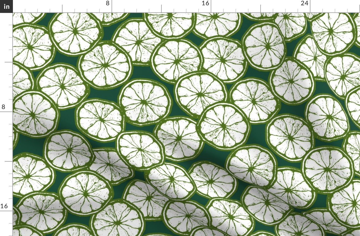 Block Print Tricolor Limes on Pantone 6161C 174c38: Medium