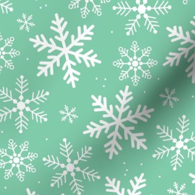 All the snowflakes vintage boho winter design on jade green