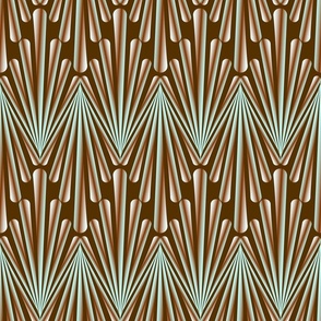 Geometric Art Deco design of pipes and shapes reminiscent of a peacock's tail or a shell in brown colors 2
