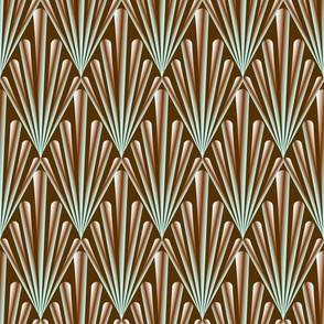 Geometric Art Deco design of pipes and shapes reminiscent of a peacock's tail or a shell in brown colors 3