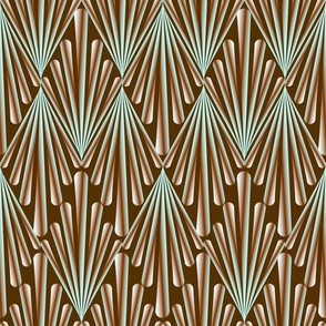 Geometric Art Deco design of pipes and shapes reminiscent of a peacock's tail or a shell in brown colors 4