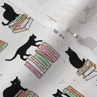 Library of cats and books kitten and cat lovers reading theme design pink mint blush pastel on ivory white  SMALL