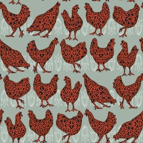 Red hens on grey (SMALL)