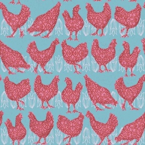Pink pullets on blue (SMALL)
