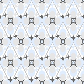 Geometric graphic ornament with flowers, stars and diamonds on a white background. Suitable for wallpaper, fabric