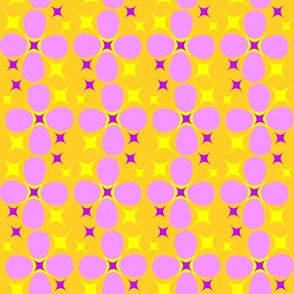 Geometric graphic ornament with flowers and stars on an orange background. 