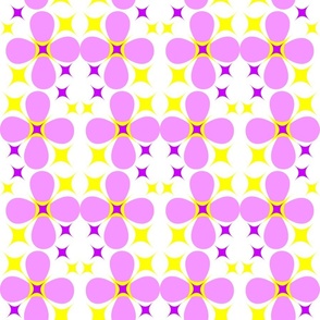 Geometric graphic ornament with flowers and stars on a white background