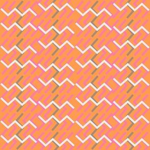 Geometric graphic pattern with zigzags on an orange background. 