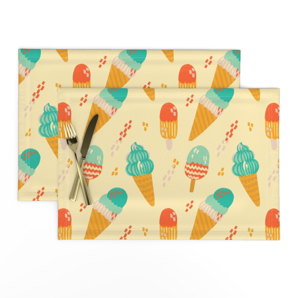 Retro Creamery -  Vibrant  Ice creams in light Jonquil Yellow background