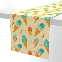 Retro Creamery -  Vibrant  Ice creams in light Jonquil Yellow background