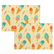 Retro Creamery -  Vibrant  Ice creams in light Jonquil Yellow background