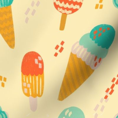 Retro Creamery -  Vibrant  Ice creams in light Jonquil Yellow background