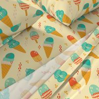 Retro Creamery -  Vibrant  Ice creams in light Jonquil Yellow background