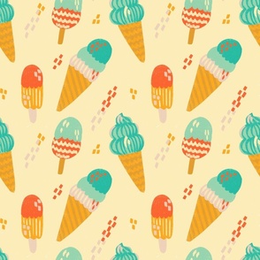 Retro Creamery -  Vibrant  Ice creams in light Jonquil Yellow background