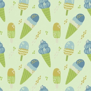 Retro Creamery -  Vibrant  Ice creams in light Celadon Green background 