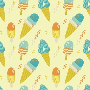 Retro Creamery -  Vibrant  Ice creams in Citrine yellow background