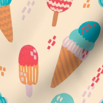 Retro Creamery -  Vibrant  Ice creams in  Dessert San light Brown background 