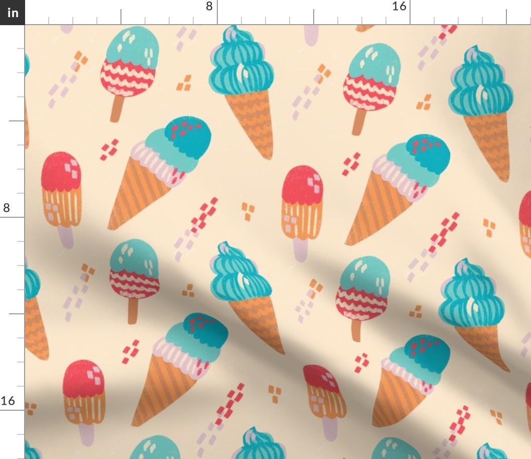 Retro Creamery -  Vibrant  Ice creams in  Dessert San light Brown background 