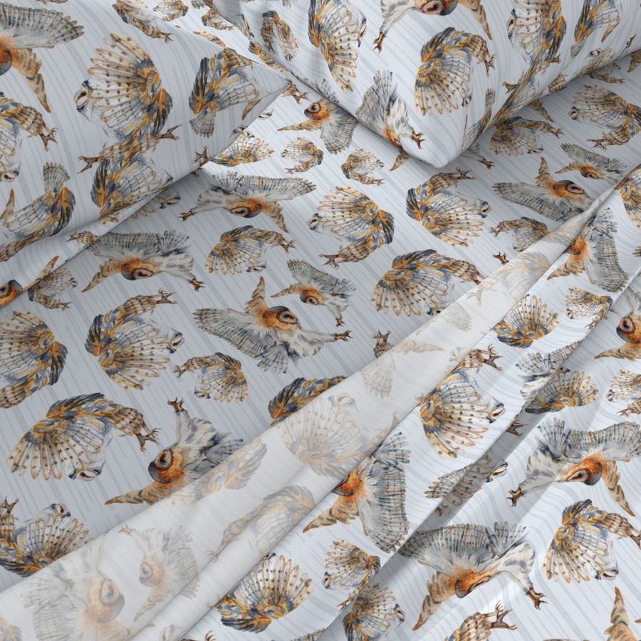 Watercolor Barn Owl Pattern | White