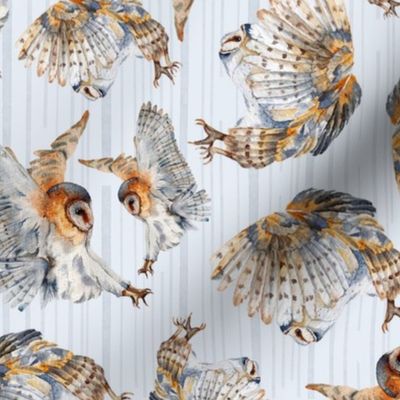 Watercolor Barn Owl Pattern | White