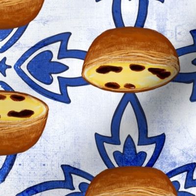 big// Portuguese Pasteis de Nata Custard Pies Original Blue Tiles
