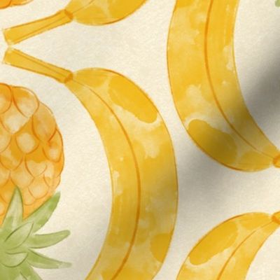 Banana and Pineapple Tropical Fruit Treats Watercolor Damask