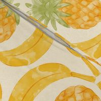 Banana and Pineapple Tropical Fruit Treats Watercolor Damask