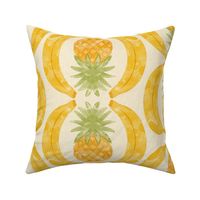 Banana and Pineapple Tropical Fruit Treats Watercolor Damask