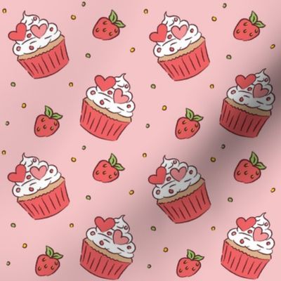 Strawberry cupcakes - Pink background