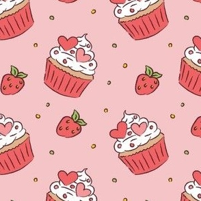 Strawberry cupcakes - Pink background