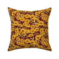 Scattered Sunflowers - Burgundy - Smaller Scale