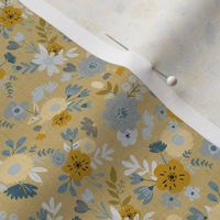 Linen Stamped flax Ditsy Floral Scatter