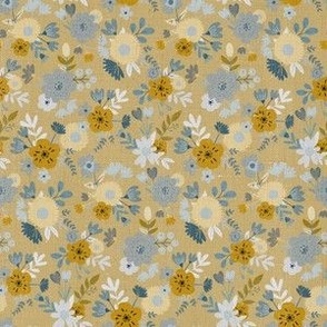 Linen Stamped flax Ditsy Floral Scatter