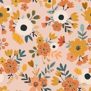 Flat Shapes Floral - Sunny Apricot - Medium Scale