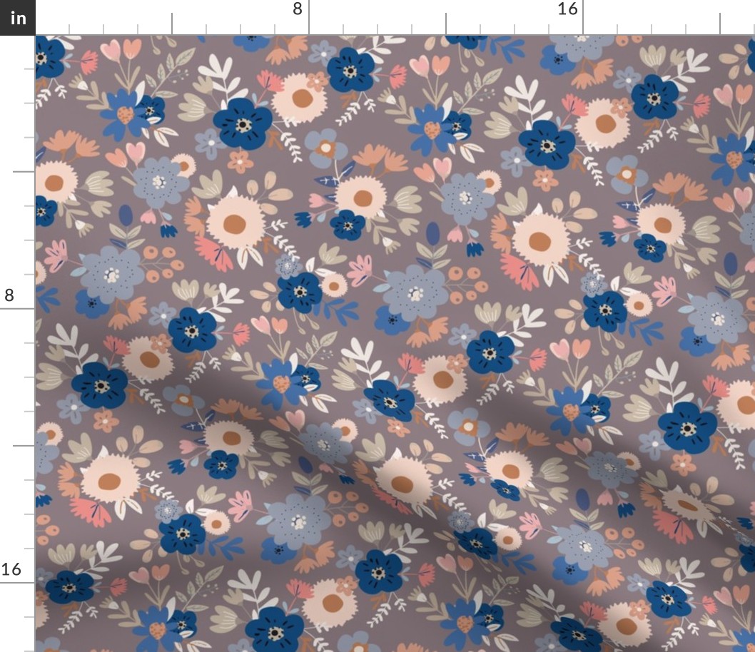 Flat Shapes Floral - Rose Quartz Taupe -  Medium Scale