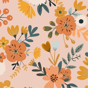 Flat Shapes Floral - Sunny Apricot - Large Scale