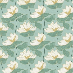 Green white and gold lotus florals